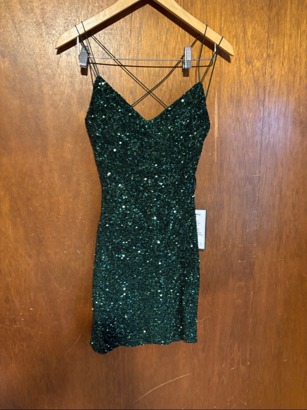 B Darlin Emerald Sequin Crisscross Strap Mini Dress